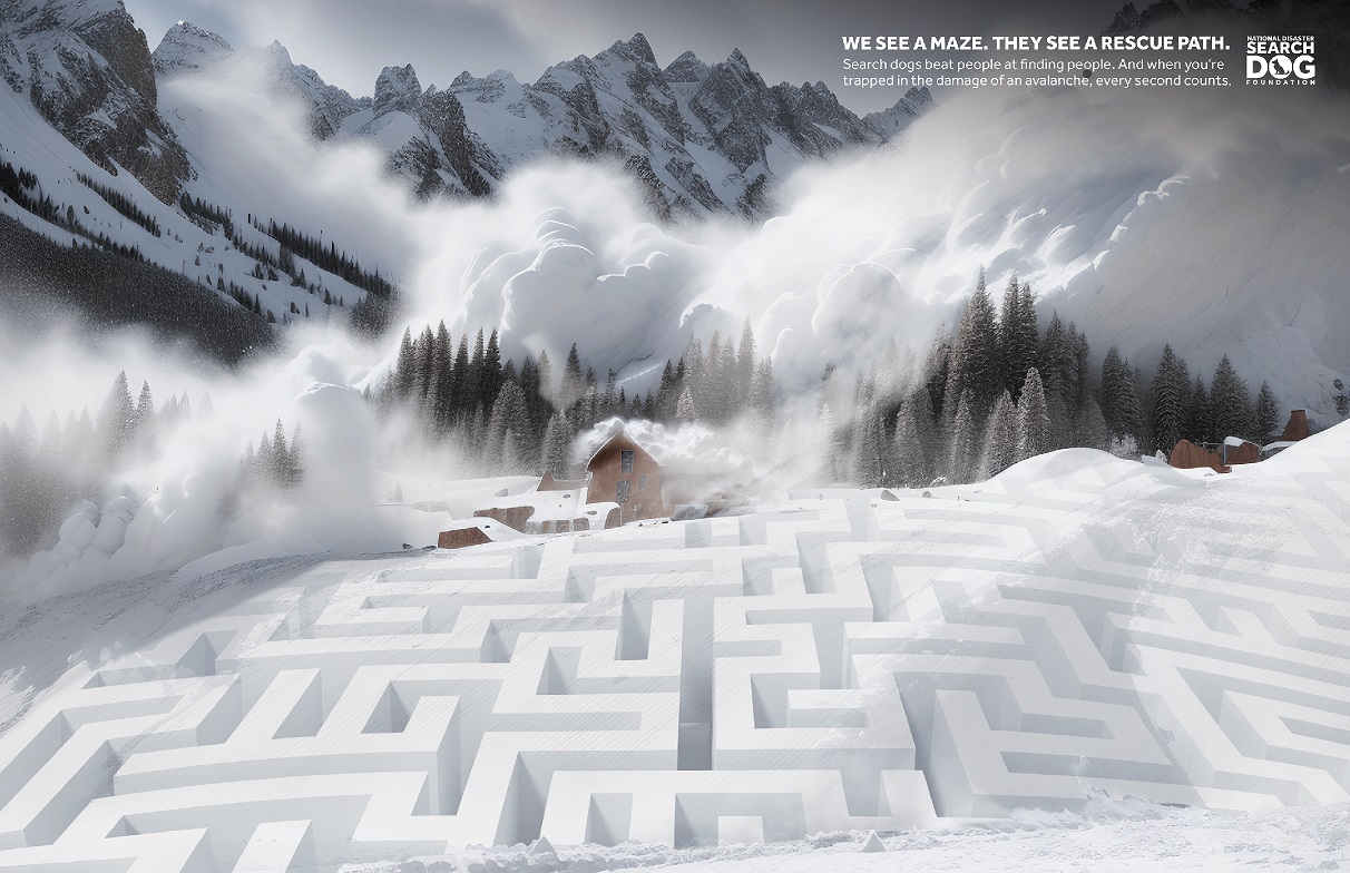 snow maze in front of a mountain