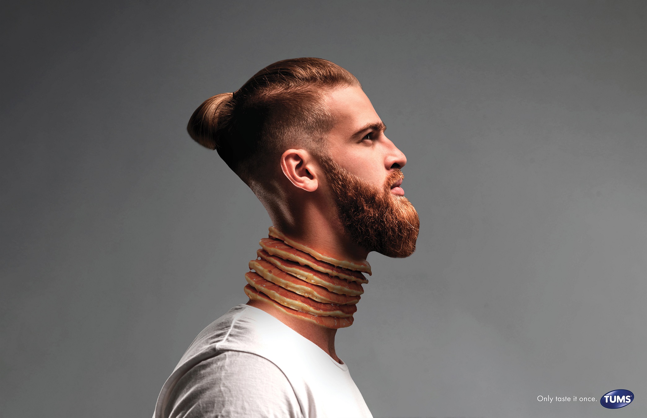 person with elongated neck made of food