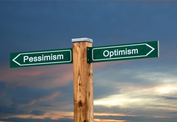 Street Sign the Direction Way to Optimism versus Pessimism