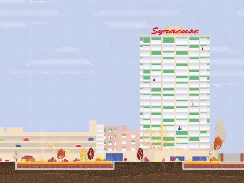 Depiction of what the Genesee Street tower will look like after the I-81 viaduct has been demolished.