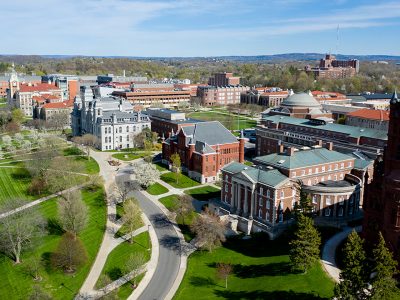 Campus scene, including Maxwell buildings, Tolley building and the Hall of Languages