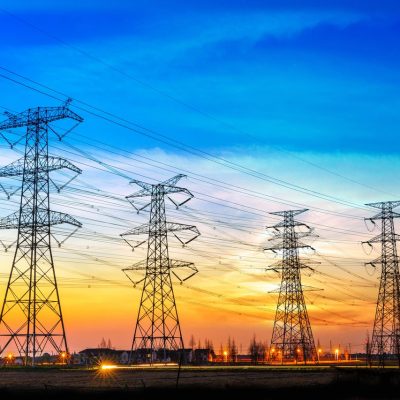Power lines at dusk