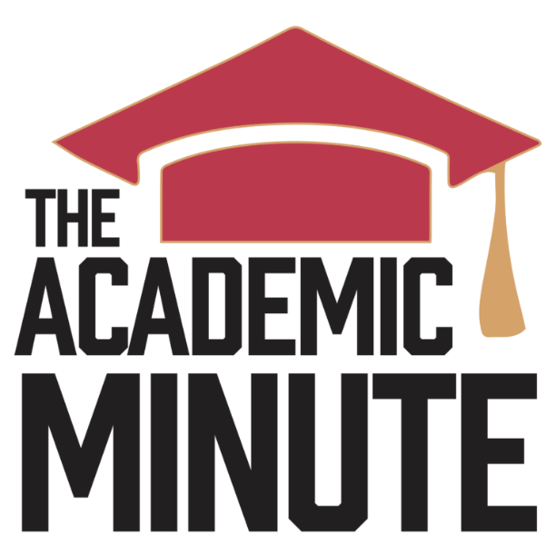 The Academic Minute logo featuring a red graduation cap with orange tassel