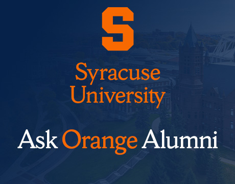 Ask Orange Alumni graphic with Syracuse University Block S and wordmark