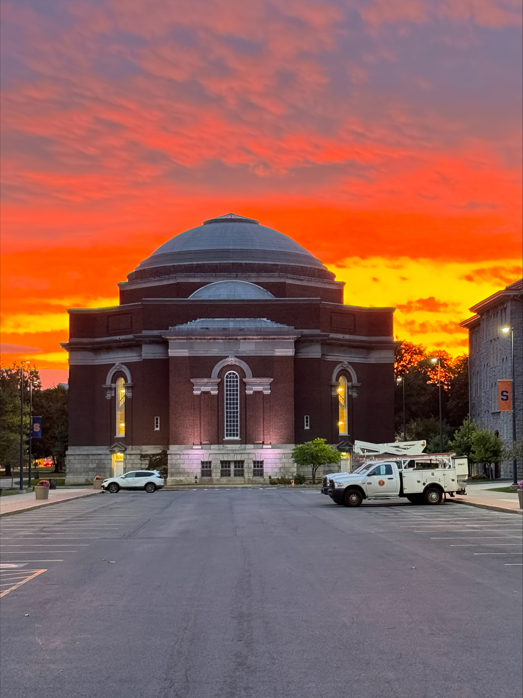 The sun setting over Hendricks Chapel.