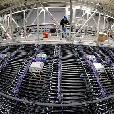Fiber optic cables inside a neutrino detector