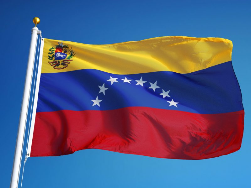 Venezuela flag waving against clean blue sky