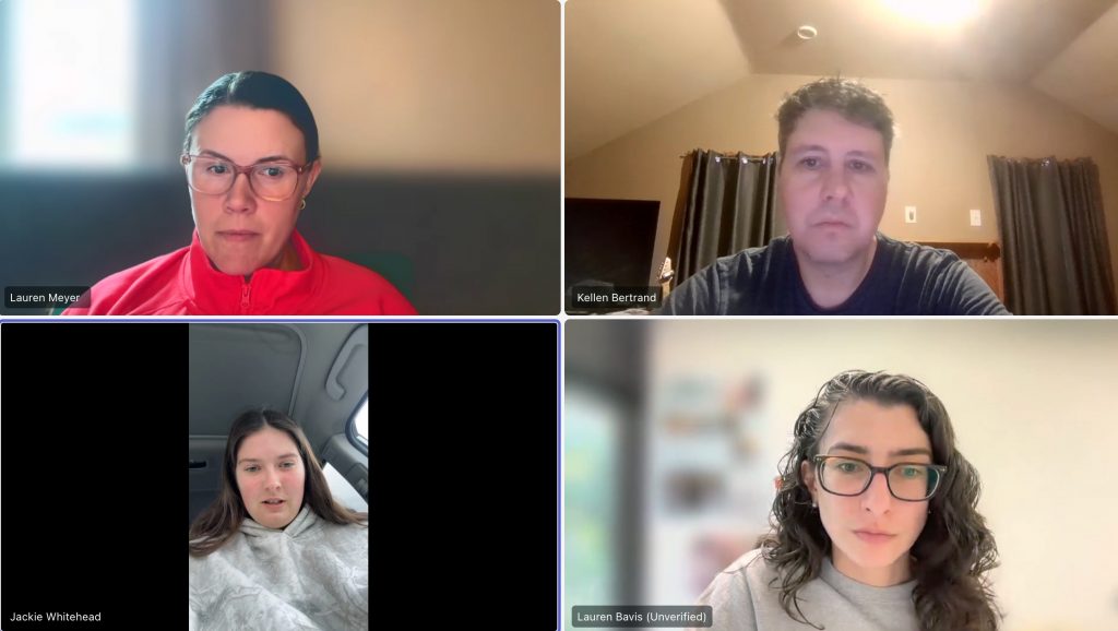 Four-person video conference call showing two faculty members and two medical school students.