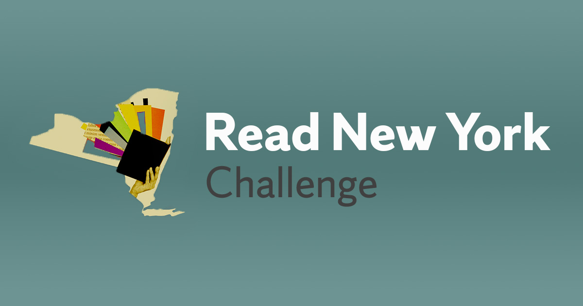 The words Read New York Challenge on a green banner with a picture of New York State