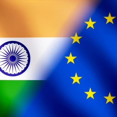 Imagine of the flag of India and the flag of the European Union side by side