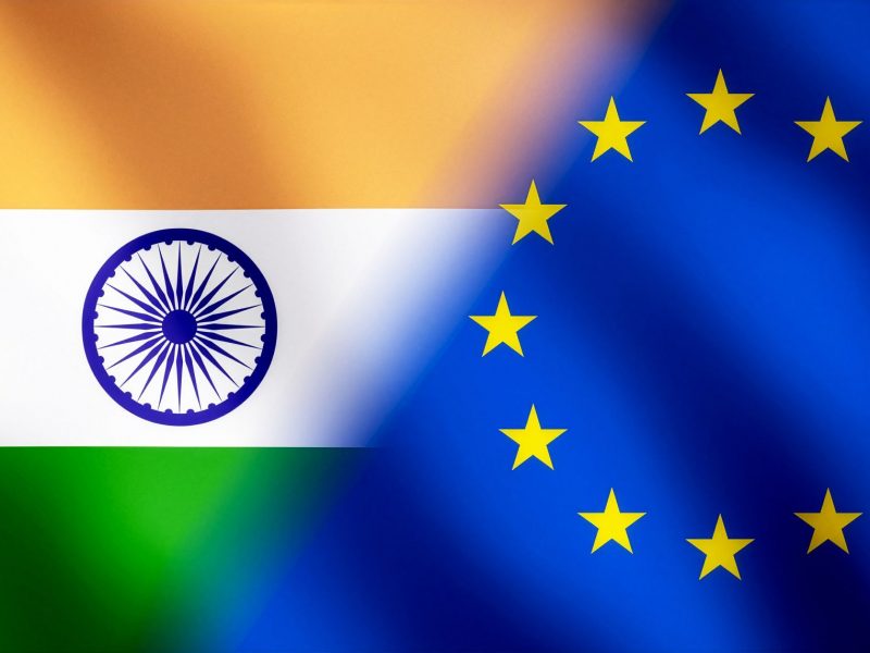 Imagine of the flag of India and the flag of the European Union side by side