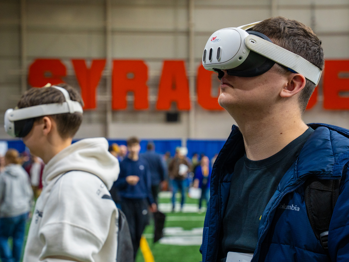 Students wear VR headsets for a demonstration.