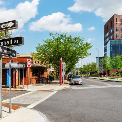 street corner of Marshall Street and University Avenue