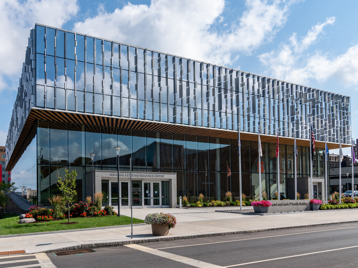 The exterior of the National Veterans Resource Center on the Syracuse University campus.