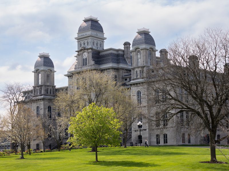 The exterior of the Hall of Languages on a sunny day.