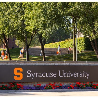 Syracuse University sign, gateway to campus