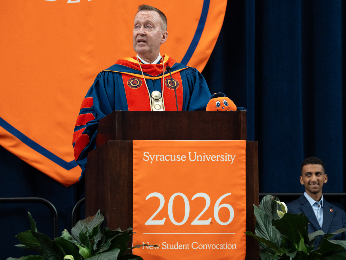 Chancellor Haynie addresses new students at 2026 Convocation ceremony.